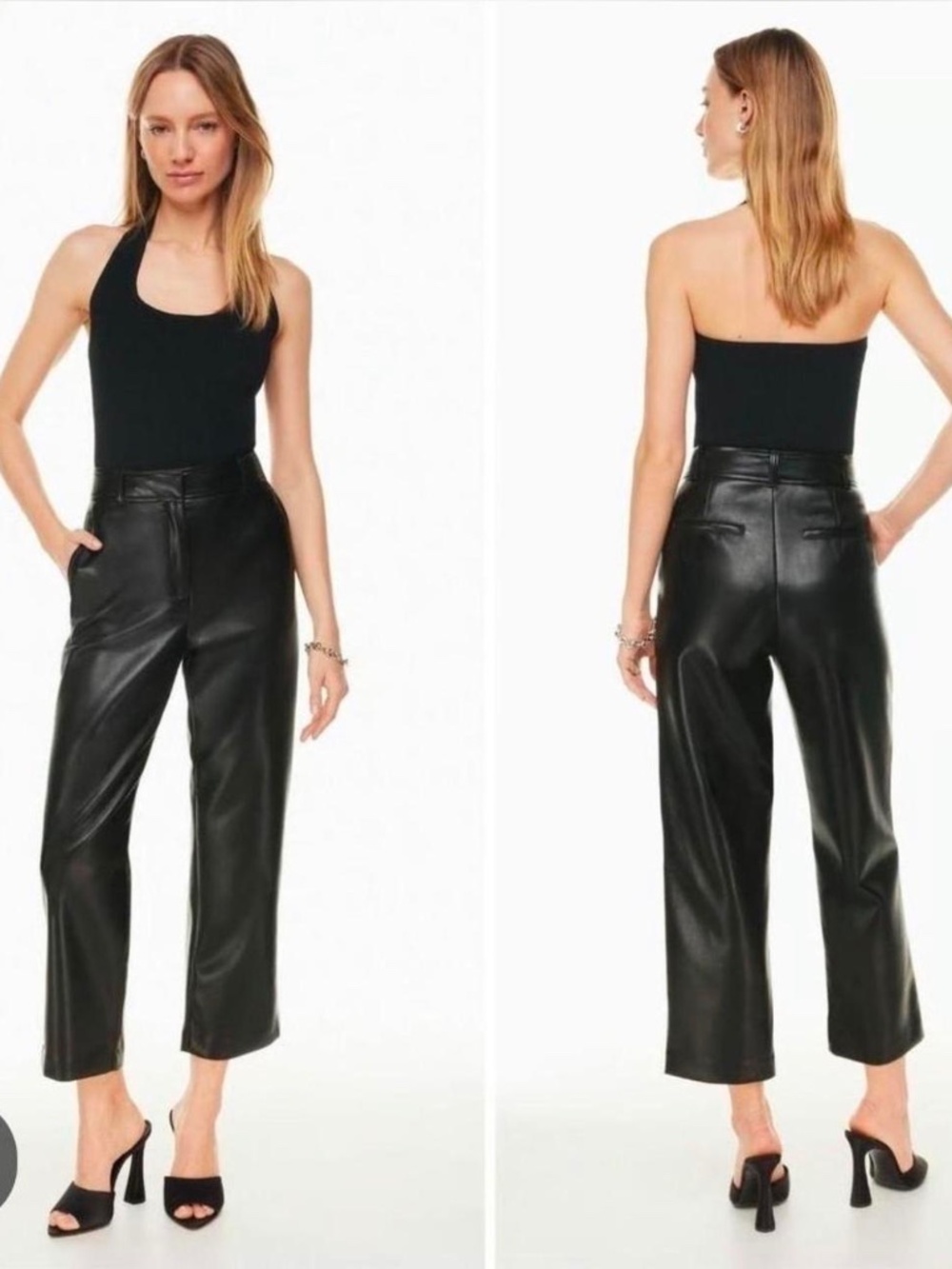 Aritzia Babaton Command Cropped Vegan Leather Pants in Black size 8